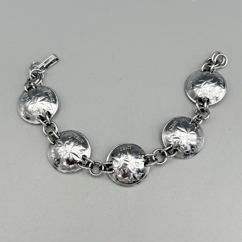 Silver Plated Canadian One Cent Domed Bracelet 6.25" Excellent!